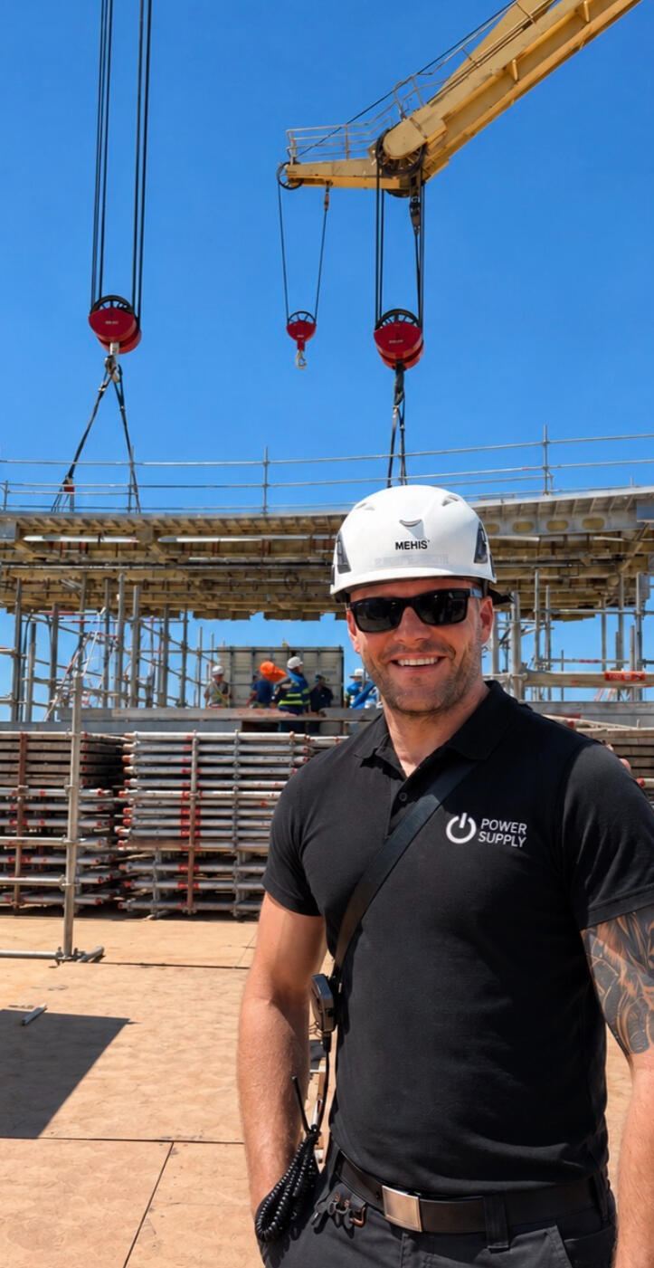 Mehis Kuusemäe, founder of WindTech Engineering, on a shipyard construction site